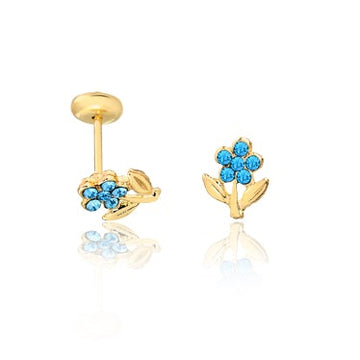 18K Gold Layered Oro Laminado Flower Design, Blue Cubic Zirconia, Plugs Kids Earrings Wholesale 21.0079/6